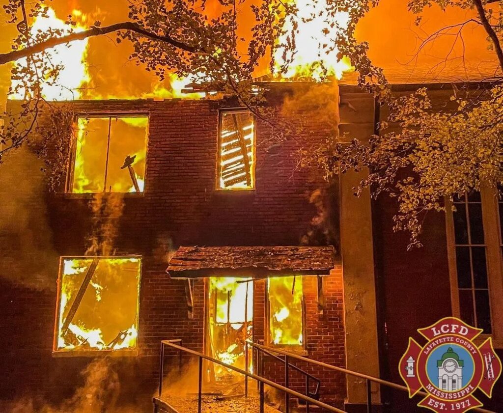 College Hill Presbyterian Church, built 1844, went up in flames late Saturday. In Lafayette Mississippi